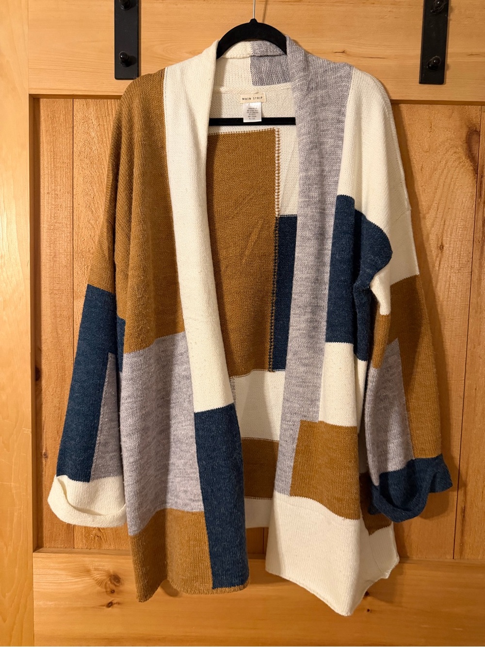 Oversized Open-Front Colorblock Cardigan Sweater